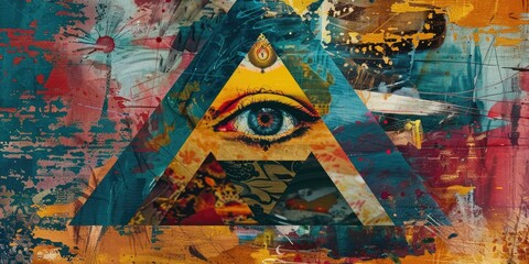 a image of a painting of a triangle with a eye