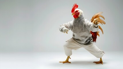 Stylized Chicken in Hip Hop Costume Dancing on White Background for Commercial Use