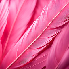 Abstract feather pink background. Closeup image of white fluffy feather under colorful pastel neon foggy mist