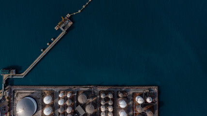 Aerial view oil and gas depot industrial facility for storage logistic petrochemical product, Crude...