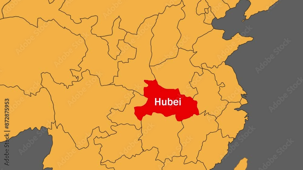 Wall mural Hubei map animated video. Hubei location is highlighted on the China map colour with Gray background in video format.