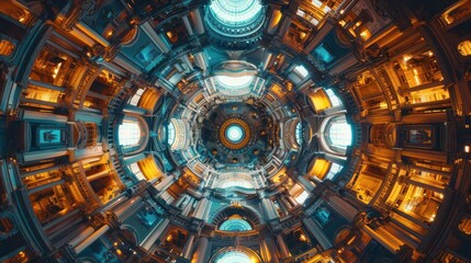 Fototapeta premium Virtual exploration of landmarks, cultural immersion, VR journey, futuristic tone, vivid colors, top view, discover heritage sites in VR, copy space for text,