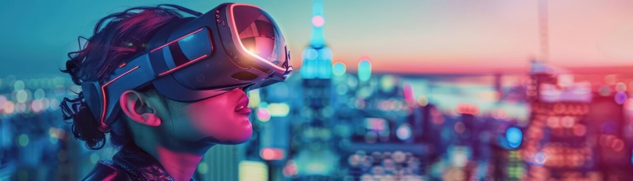 Virtual exploration journey, iconic landmarks, cultural immersion, cybernetic tone, Splitcomplementary color scheme, top view, immersive VR experience, copy space for text,