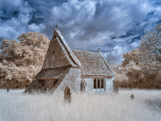 All Saints Church, Leigh near Cricklade, Wiltshire in infrared light.