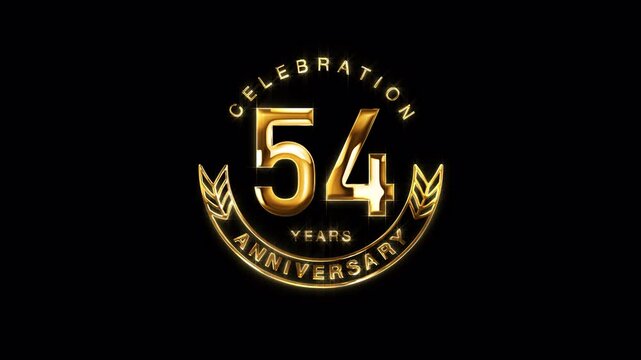54th Golden Anniversary Celebration. Happy 54 Years Anniversary Animation in Gold Color on the Transparent Background, Alpha Channel. Great for greetings, celebrations, events, and gifts.