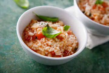 Homemade tomato risotto with basil
