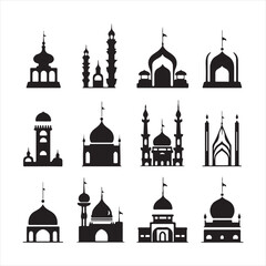 Islamic Mosques set silhouettes vector illustration silhouette white background
