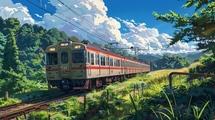 Obraz premium Running train, anime style