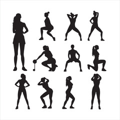 Vector set Silhouette of women squat exercises workout silhouette white background
