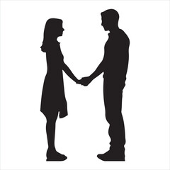 black flat design couple holding hands and walking silhouette white background
