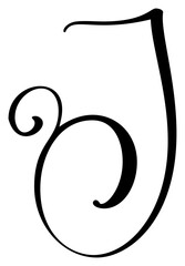 Hand drawn vector calligraphy letter capital J. Script font logo initials. Handwritten brush style flourish
