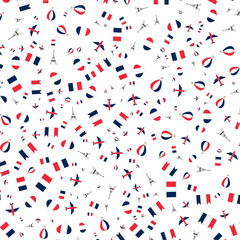 14 July Happy Bastille Day abstract background. Seamless pattern for posters and cards. Colors of france national flag. Vector illustration.