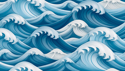Fototapeta premium This vibrant image depicts a dynamic, harmonious pattern of waves, showcasing their rhythmic motion and vivid blue tones, representing tranquility, natural beauty, and artistic elegance.