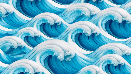 Obraz premium This vibrant image depicts a dynamic, harmonious pattern of waves, showcasing their rhythmic motion and vivid blue tones, representing tranquility, natural beauty, and artistic elegance.