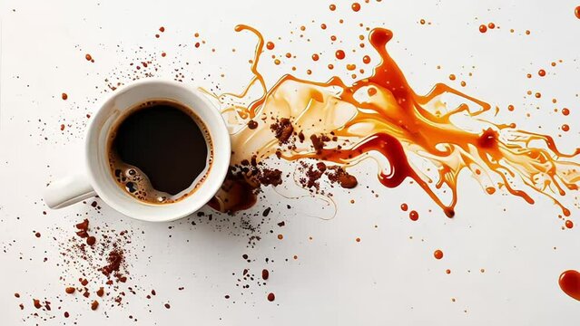 Spilled coffee or tea on a white table
