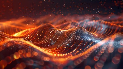 Obraz premium Dynamic data wave abstract soundwave in orange and red tones like rolling hills on dark background