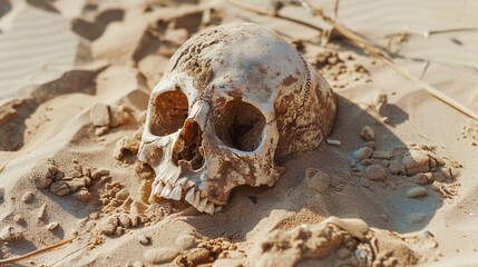 Human skull on the desert sand