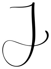 Hand drawn vector calligraphy letter capital J. Script font logo initials. Handwritten brush style flourish