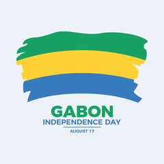 Obraz premium Gabon Independence Day poster vector illustration. Gabon grunge flag icon isolated on a gray background. Gabonese paintbrush flag symbol. Template for background, banner, card. August 17 every year