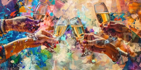 Friends Toasting with Champagne at Celebration