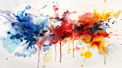 Fototapeta premium abstract watercolor splash background with colorful paint splashes, red blue yellow color, vector illustration, white background
