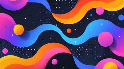 Abstract backdrop featuring red and blue waves with scattered red circles in vibrant colors