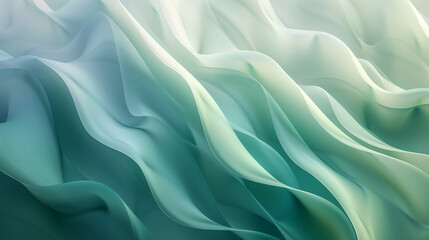 Obraz premium abstract soft wave design background in light green and teal colors, 3d rendering wallpaper
