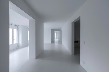 Interior of empty room with white walls and white floor