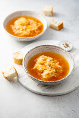Homemade sauerkraut soup served with bread