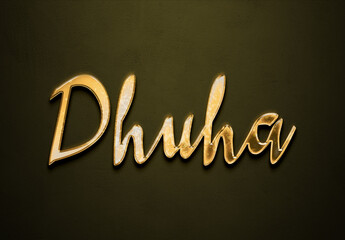 Old gold text effect of Arabic name Dhuha with 3D glossy style Mockup.
