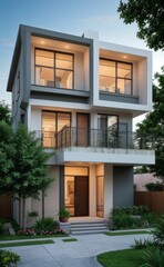 A Contemporary Dwelling with Stylish Architecture, Beautiful Exterior Design, and a Serene Garden Setting. Perfect Family Home in a Residential Neighborhood, Featuring Thoughtful Construction