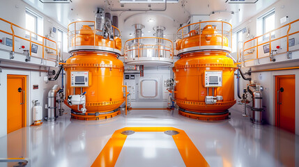 Modern nuclear power plant housing two small modular reactors generating electricity