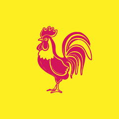 Rooster vector illustration. Cute rooster isolated on a yellow background
