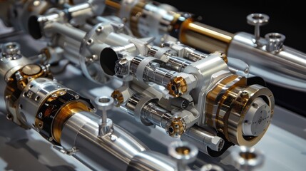 Close-up of Modern Industrial Machinery with Metallic Components and Precision Engineering