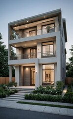 A Contemporary Dwelling with Stylish Architecture, Beautiful Exterior Design, and a Serene Garden Setting. Perfect Family Home in a Residential Neighborhood, Featuring Thoughtful Construction