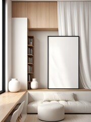 Mockup poster frame in reading room interior background, interior mockup design, frame mockup