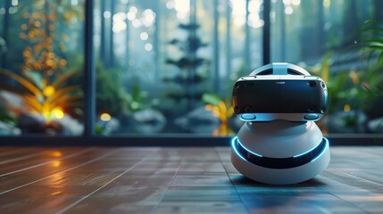 Virtual relaxation therapy, mental health in VR, calming environment, futuristic tone, Triadic Color Scheme, front view, innovative mental health solution, copy space for text,