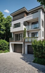 A Contemporary Dwelling with Stylish Architecture, Beautiful Exterior Design, and a Serene Garden Setting. Perfect Family Home in a Residential Neighborhood, Featuring Thoughtful Construction