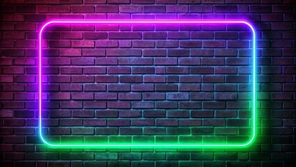 Obraz premium Vibrant isolated alpha channel neon frame seamless loop animation with rotating lights spreading colorful hues on brick wall background.