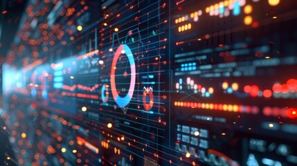 Modern digital business analytics interface with real-time data visualization, charts, and graphs