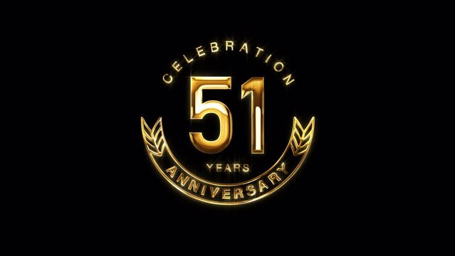 51st Golden Anniversary Celebration. Happy 51 Years Anniversary Animation in Gold Color on the Transparent Background, Alpha Channel. Great for greetings, celebrations, events, and gifts.