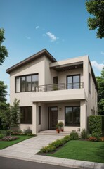 A Contemporary Dwelling with Stylish Architecture, Beautiful Exterior Design, and a Serene Garden Setting. Perfect Family Home in a Residential Neighborhood, Featuring Thoughtful Construction