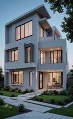 A Contemporary Dwelling with Stylish Architecture, Beautiful Exterior Design, and a Serene Garden Setting. Perfect Family Home in a Residential Neighborhood, Featuring Thoughtful Construction