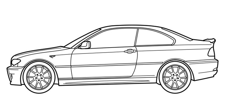 Ivano-Frankivsk, Ukraine - 1 July 2024: Outline drawing of a BMW 3 Series (E46) is the fourth generation of the BMW 3 Series range of compact executive cars. Vector doodle illustration