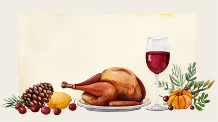 Ink watercolor illustration depicting radiant hues of burgundy and gold with scrumptious feasts Thanksgiving theme banner design watercolour background 