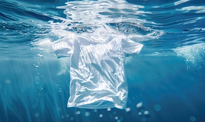 Floating White T-Shirt in Tranquil Underwater Scene