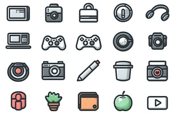 Grid of Modern and Minimalistic Line Art Icons
