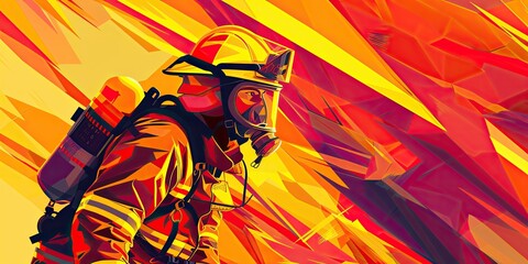 a image of a firefighter in a yellow uniform and helmet