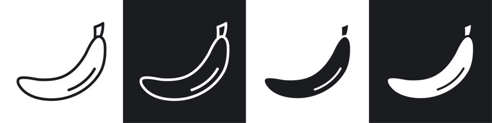 banana vector icon set in black and white filled and solid style