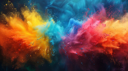 colored powder explosions everywhere in air, only colors, no people, canvas painting 